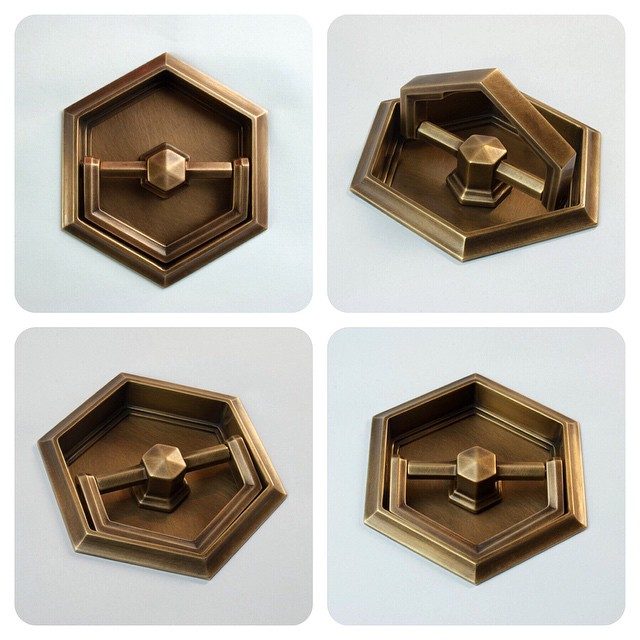 Liederbach & Graham recessed pull to be installed on embrasure doors in a Chicago apartment | burnished antique brass
