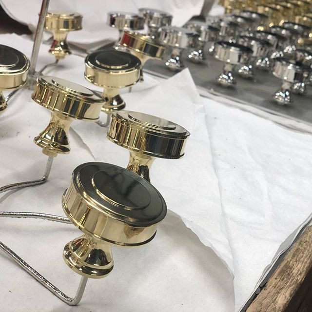 Before and after in our plating room for polished nickel