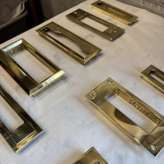 here are a few of our favorite flush pulls being finished for a photo session #flushpulls #pockethardware